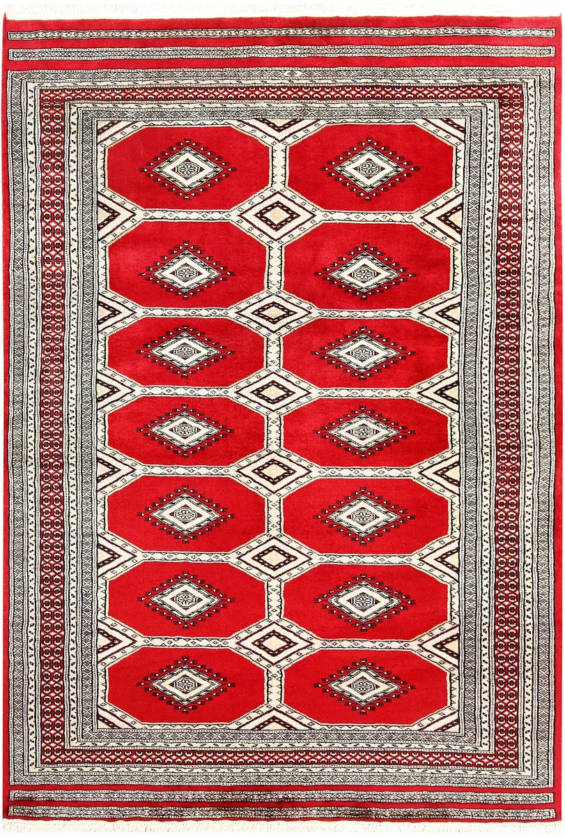 Red Pakistani Jaldar Rug 4'7" x 6'7" Hand-Knotted | No. 58684