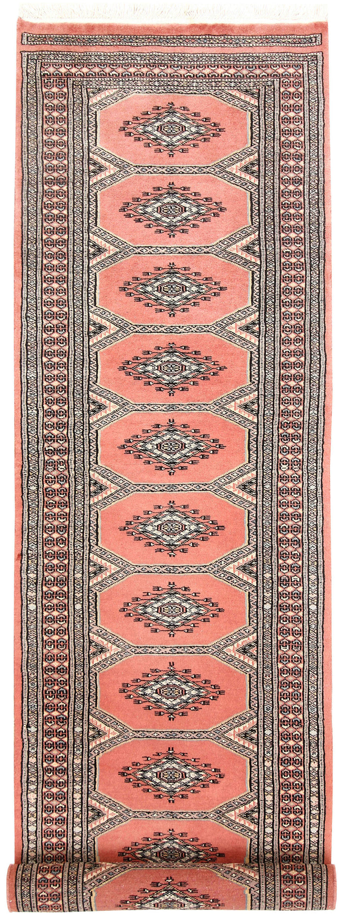 Light Salmon Pakistani Jaldar Rug 2' 3" x 8' 8" Hand-Knotted | No. QA27745