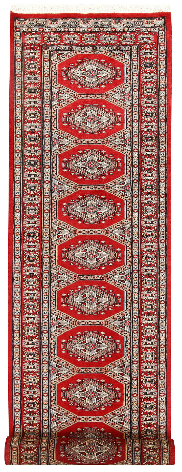 Red Pakistani Jaldar Rug 2' 4" x 9' 2" Hand-Knotted | No. QA83424