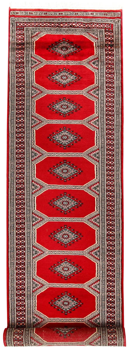 Red Pakistani Jaldar Rug 2' 4" x 10' 4" Hand-Knotted | No. 59062