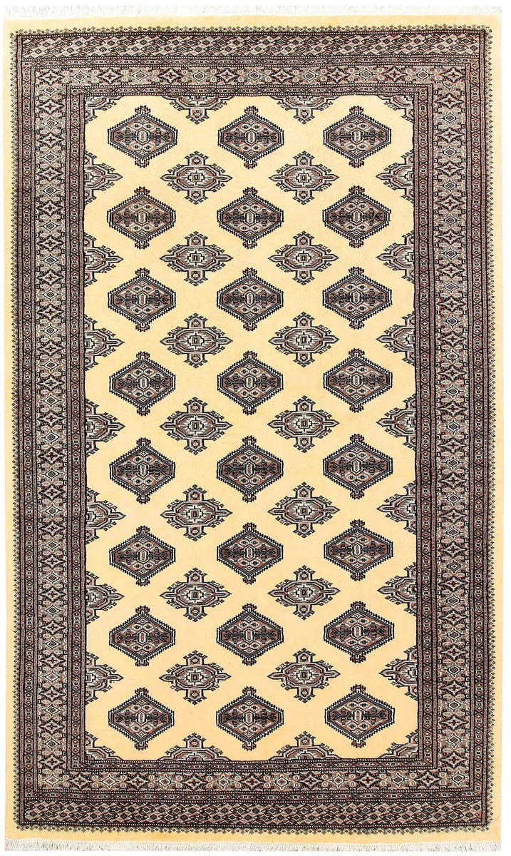 Beige Afghan Jaldar Rug 5' x 8' 4" Hand-Knotted | No. 59083