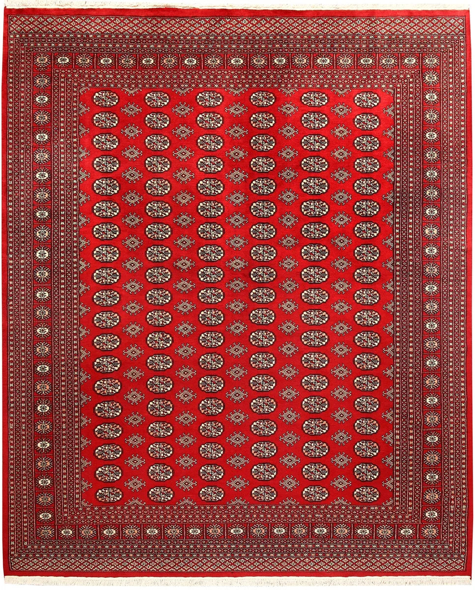 Red Pakistani Bokhara Rug 7' 11" x 9' 7" Hand-Knotted | No. 59348