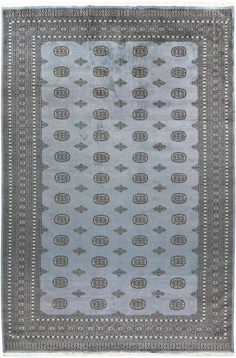 Grey Afghan Bokhara Rug 8' 1 x 11' 11 Hand-Knotted | No. 59501