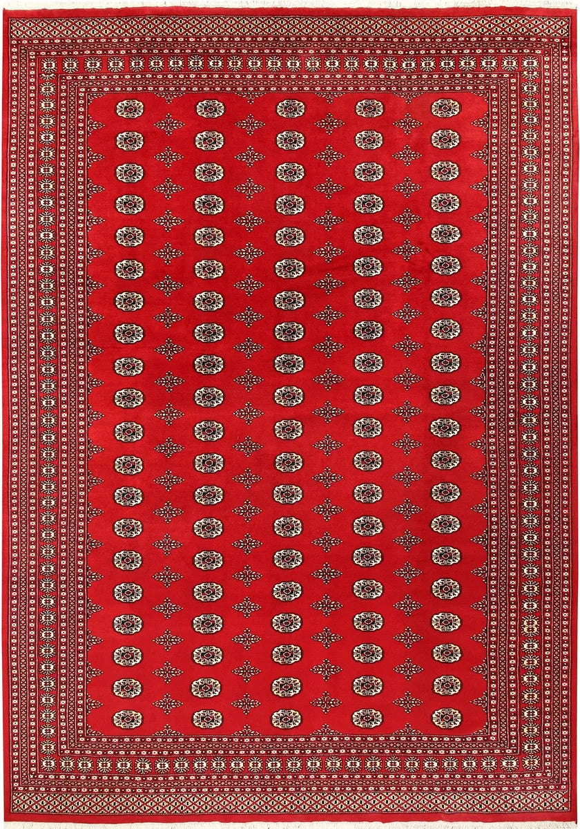 Red Afghan Bokhara Rug 9'1" x 12'10" Hand-Knotted | No. 59839