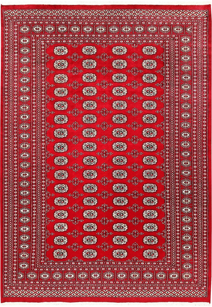 Red Pakistani Bokhara Rug 6' 2" x 8' 10" Hand-Knotted | No. 60133