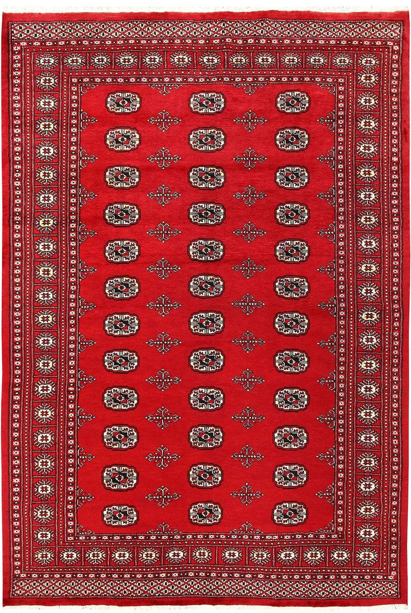 Red Afghan Bokhara Rug 5' 8" x 8' 6" Hand-Knotted | No. 60499