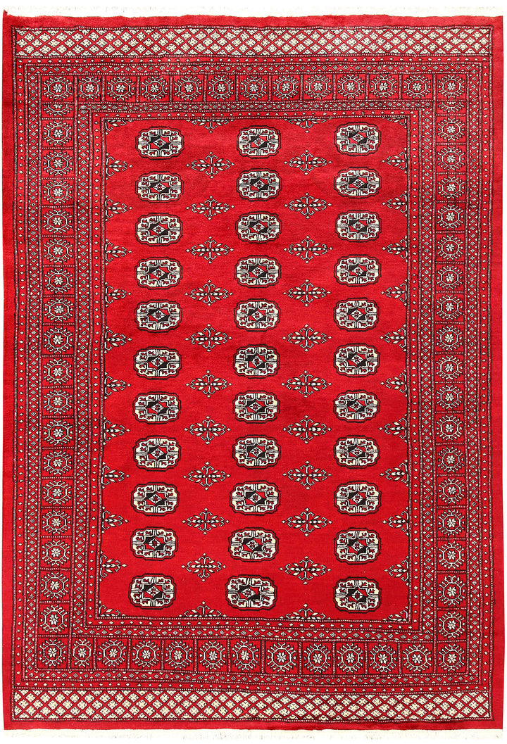 Red Pakistani Bokhara Rug 5' 7" x 8' Hand-Knotted | No. QA25052