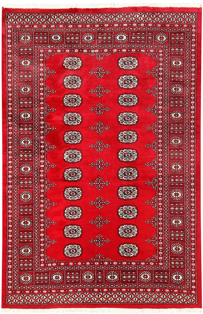Red Pakistani Bokhara Rug 4' 6 x 6' 8 Hand-Knotted | No. 60716