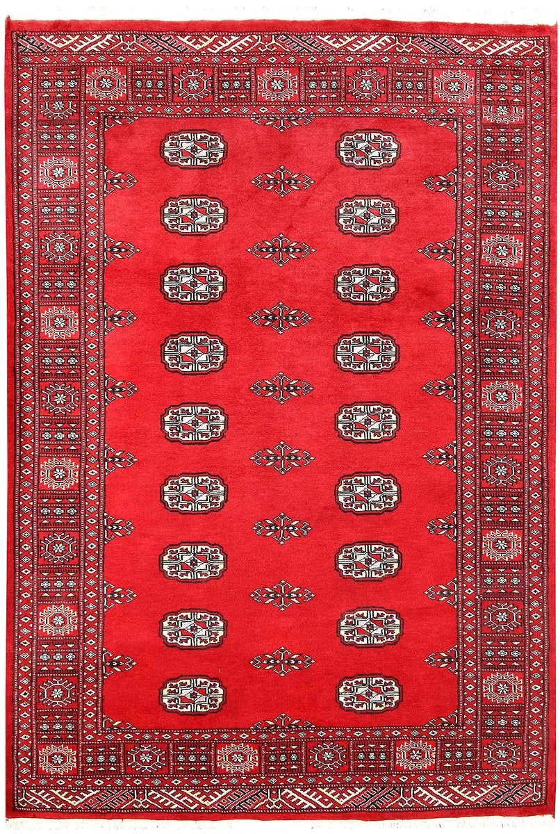 Red Pakistani Bokhara Rug 4' x 6' 1 Hand-Knotted | No. 60898