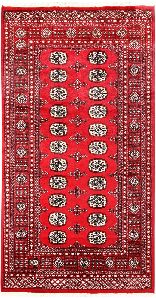 Red Pakistani Bokhara Rug 4' x 7' 7 Hand-Knotted | No. 60946