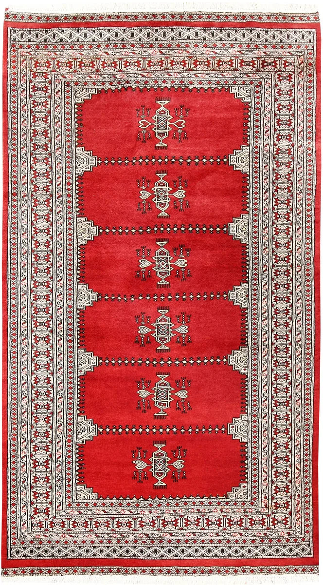 Red Afghan Jaldar Rug 4' x 7'1" Hand-Knotted | No. 61004