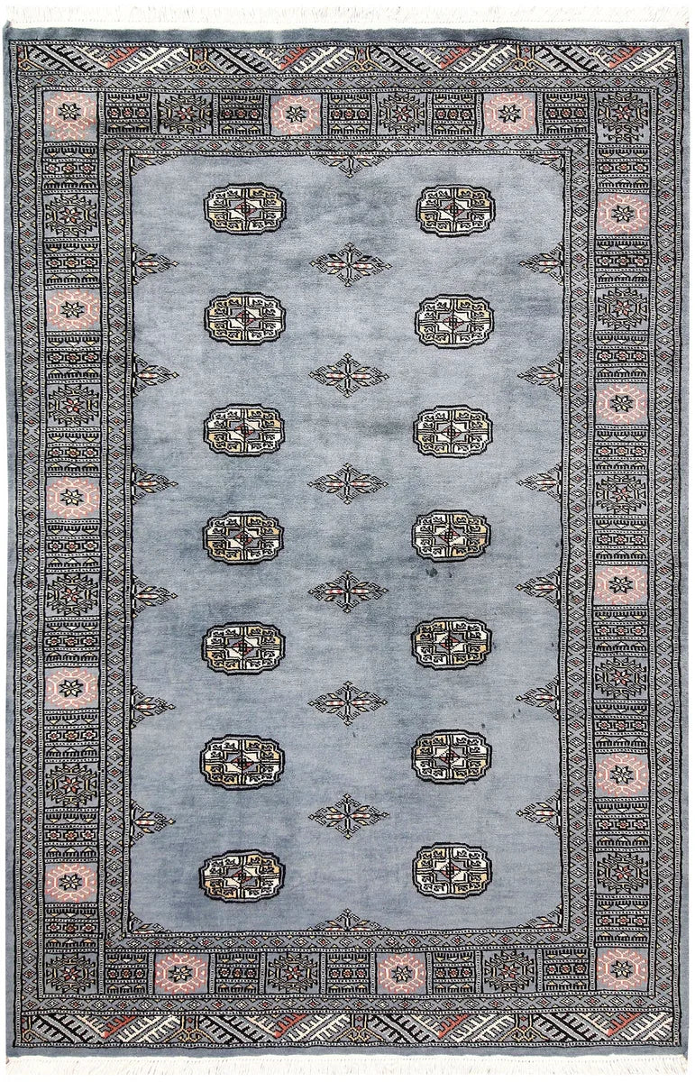 Light Slate Grey Pakistani Bokhara Rug 4'2" x 6'3" Hand-Knotted | No. 61052