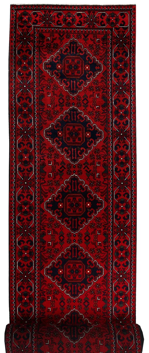 Dark Red Afghan Khal Mohammadi Rug 2'8" x 19'5" Hand-Knotted | No. 61378