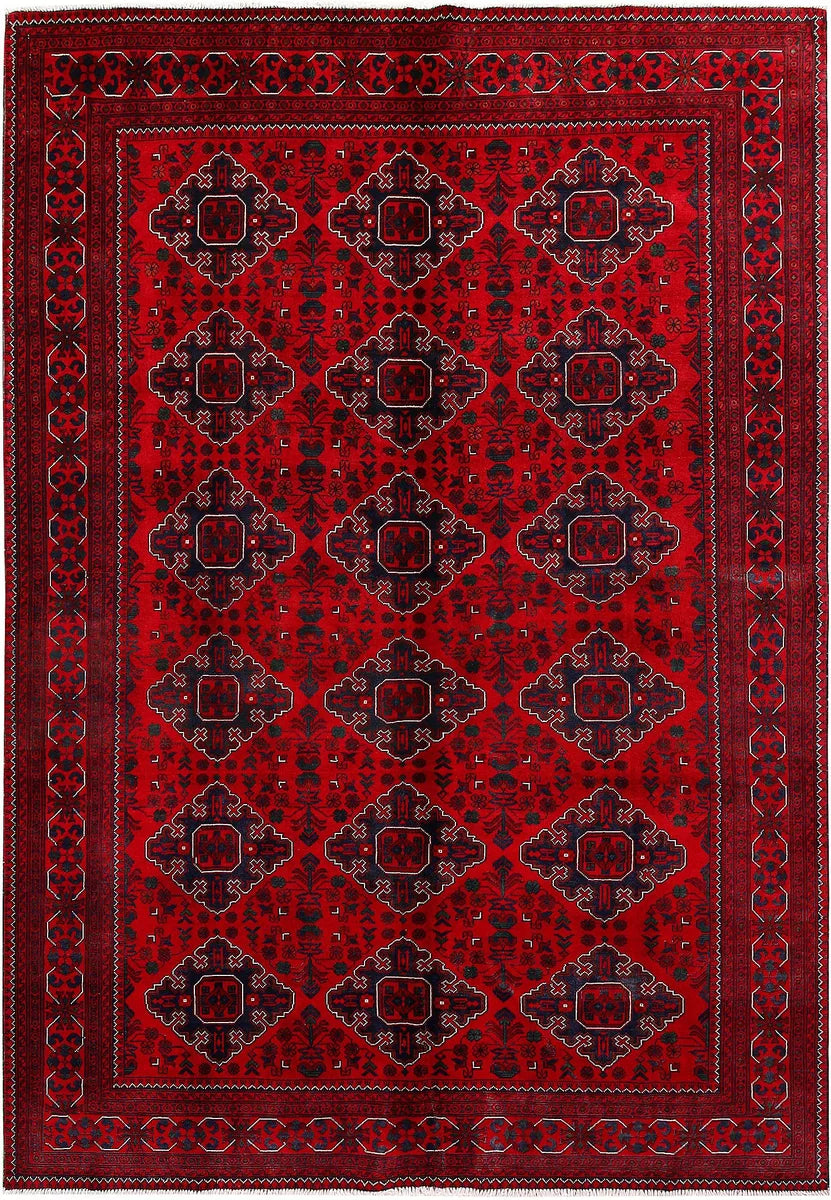 Red Afghan Khal Mohammadi Rug 6'6" x 9'3" Hand-Knotted | No. 61392