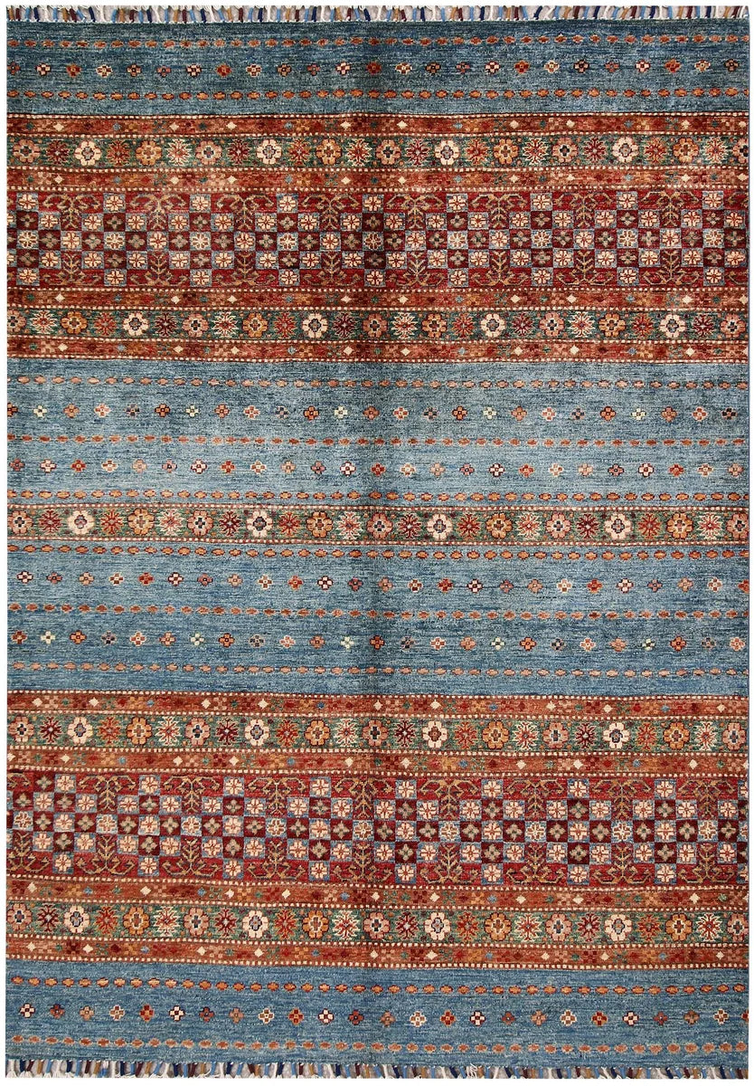 Afghan Kazak Rug 4'11" x 6'11" Hand-Knotted | No. 61435