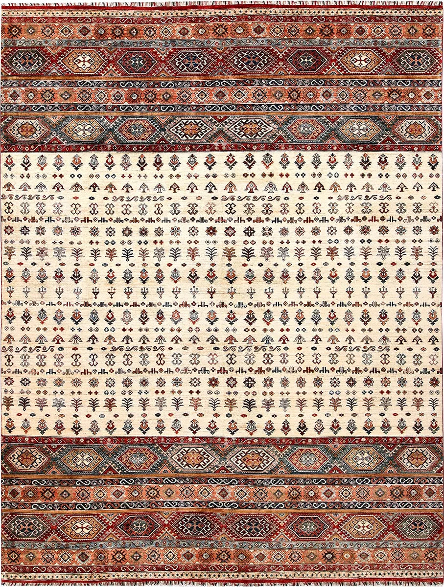 Afghan Kazak Rug 9'9" x 12'8" Hand-Knotted | No. 61464