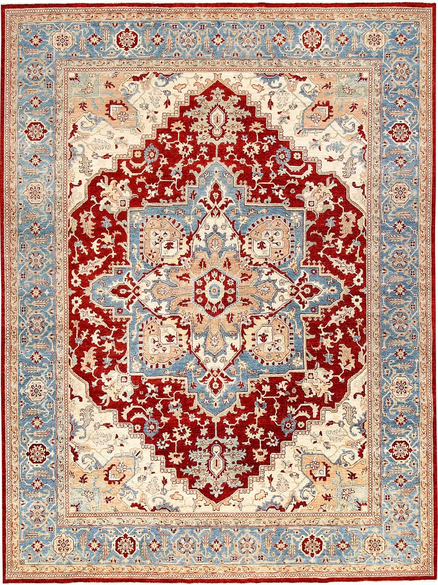 Red Afghan Ziegler Rug 9' 9 x 13' Hand-Knotted | No. 61467