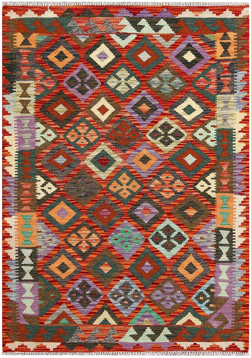 Afghan Kilim Rug 3' 4 x 4' 8 Flat-Weave | No. 61562
