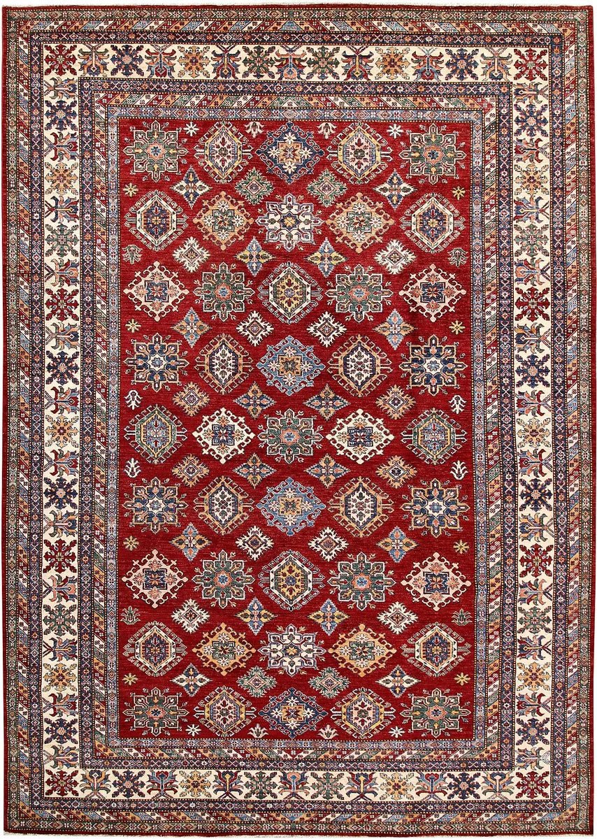 Red Afghan Kazak Rug 8' 11" x 12' 10" Hand-Knotted | No. 61627