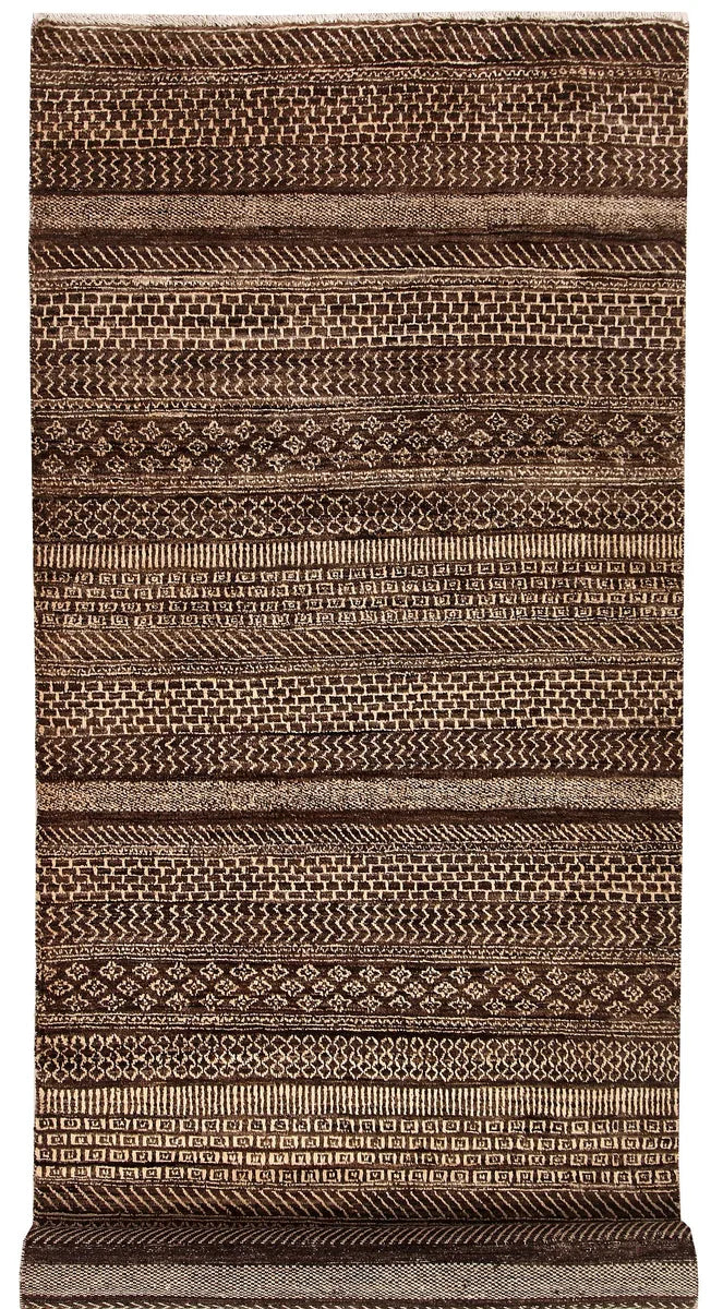 Brown Pakistani Gabbeh Rug 3'3" x 9'8" Hand-Knotted | No. 61708