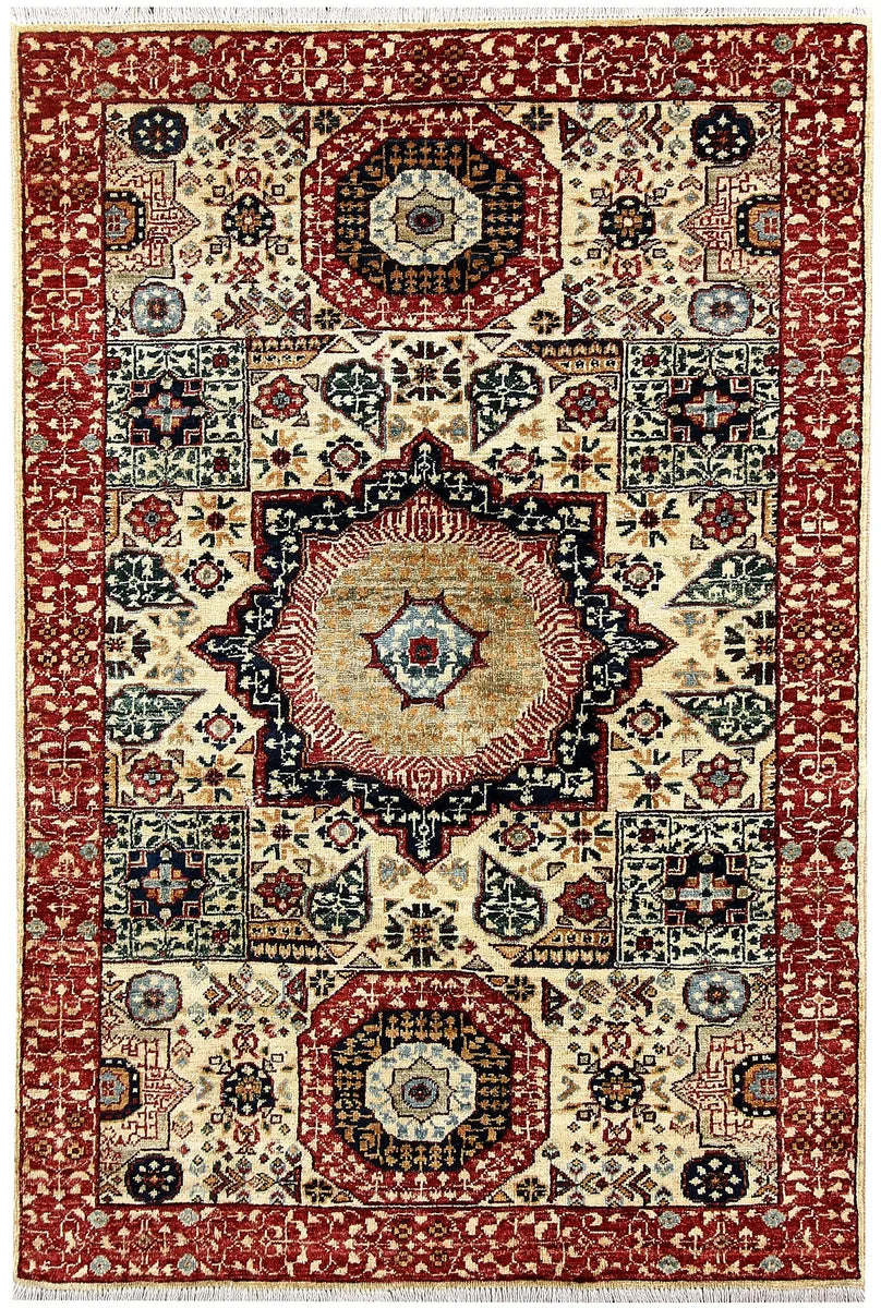 Brown Afghan Mamluk Rug 3'2" x 4'9" Hand-Knotted | No. 62090