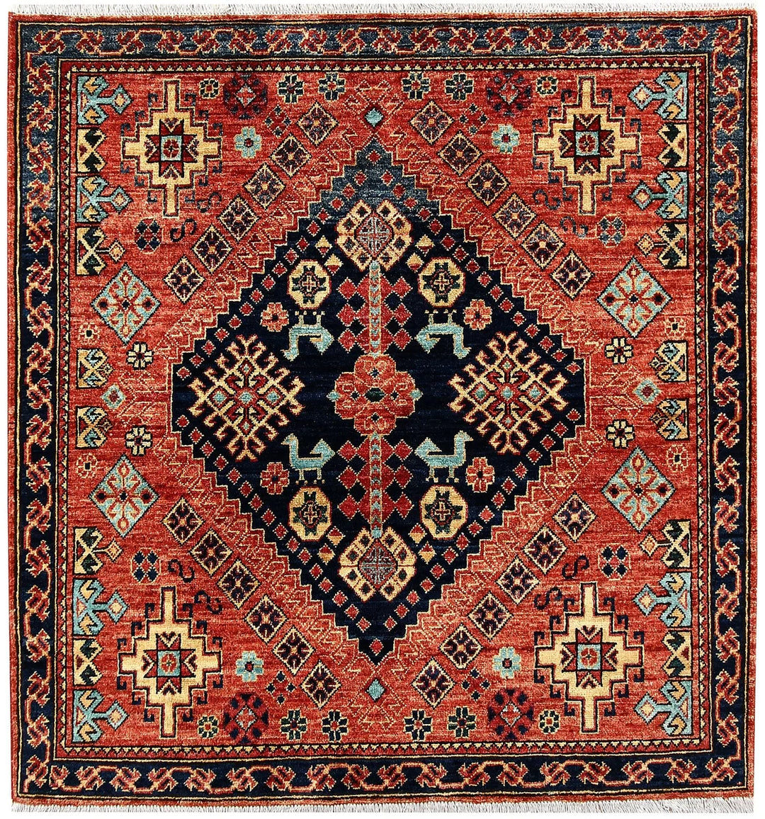 Brown Afghan Mamluk Rug 4' x 4' 3 Hand-Knotted | No. 62147