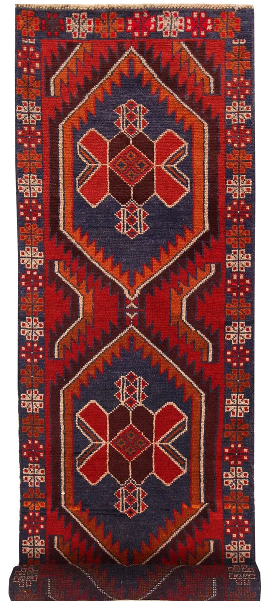 Red Afghan Baluchi Rug 2' 6" x 9' 7" Hand-Knotted | No. 62638