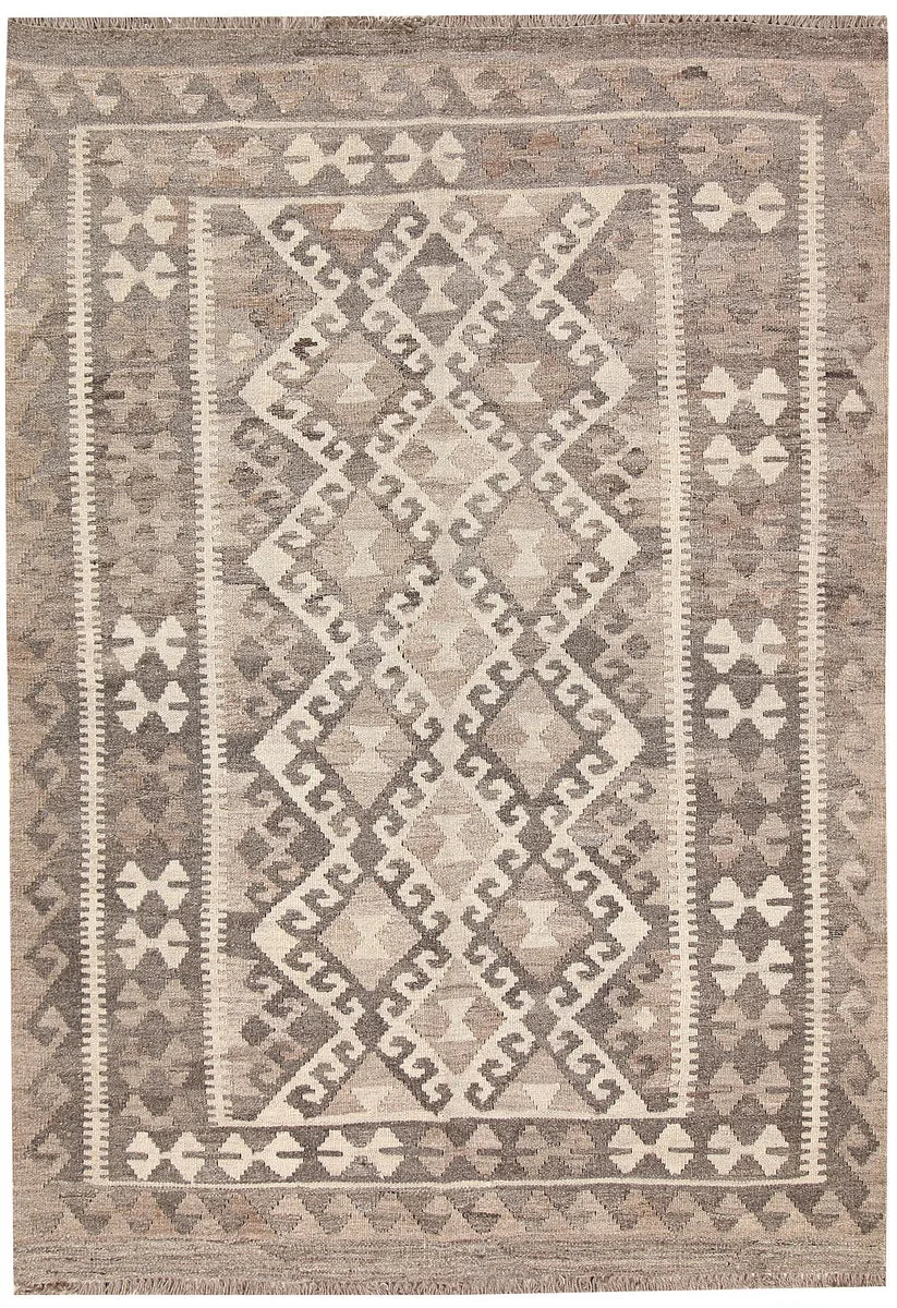 Light Grey Afghan Kilim Rug 4' 1" x 5' 9" Flat-Weave | No. 62930