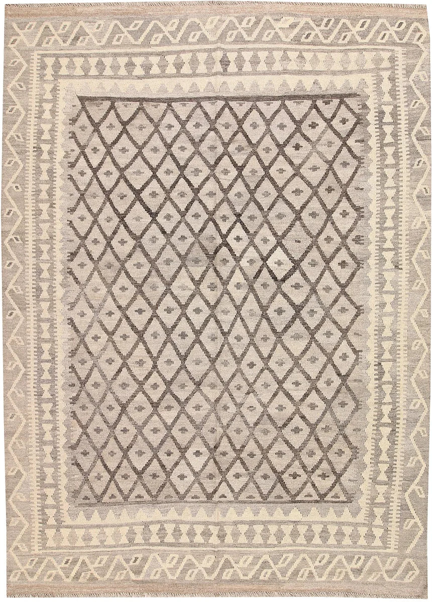 Grey Afghan Kilim Rug 6'1" x 8' Flat-Weave | No. 62966