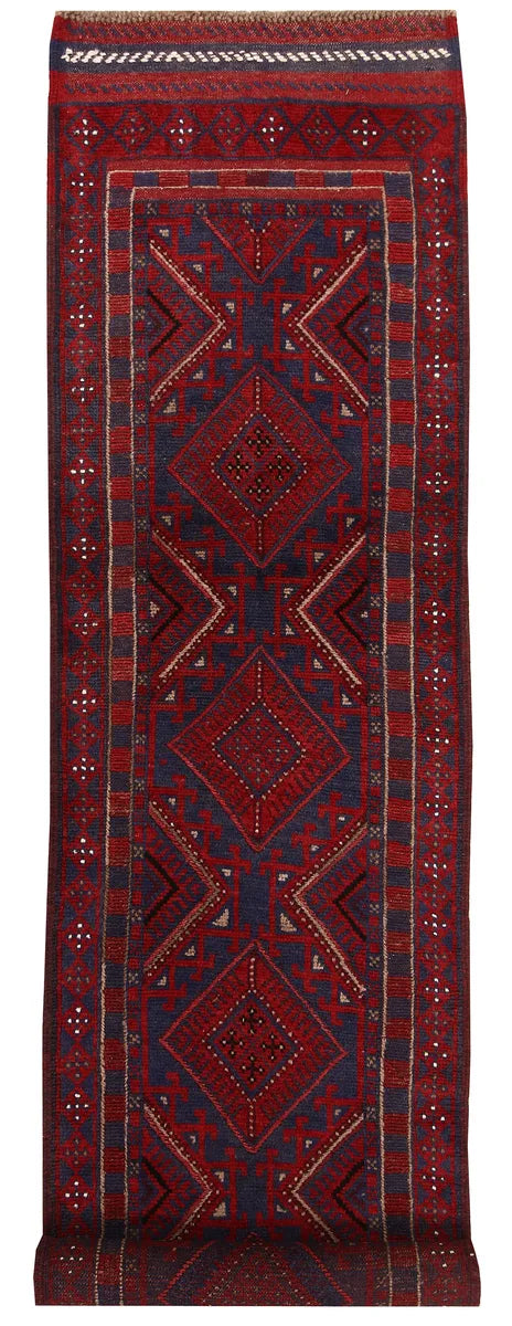 Red Afghan Mashwani Rug 2' 2" x 8' 4" Hand-Knotted | No. 63174
