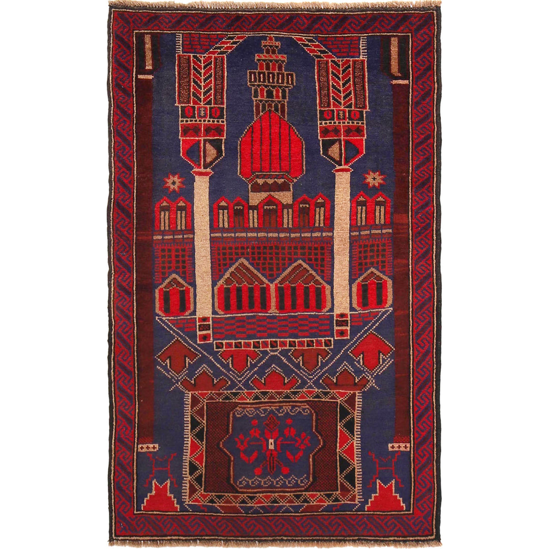 Afghan Prayer Rug 2' 11" x 4' 7" Hand-Knotted