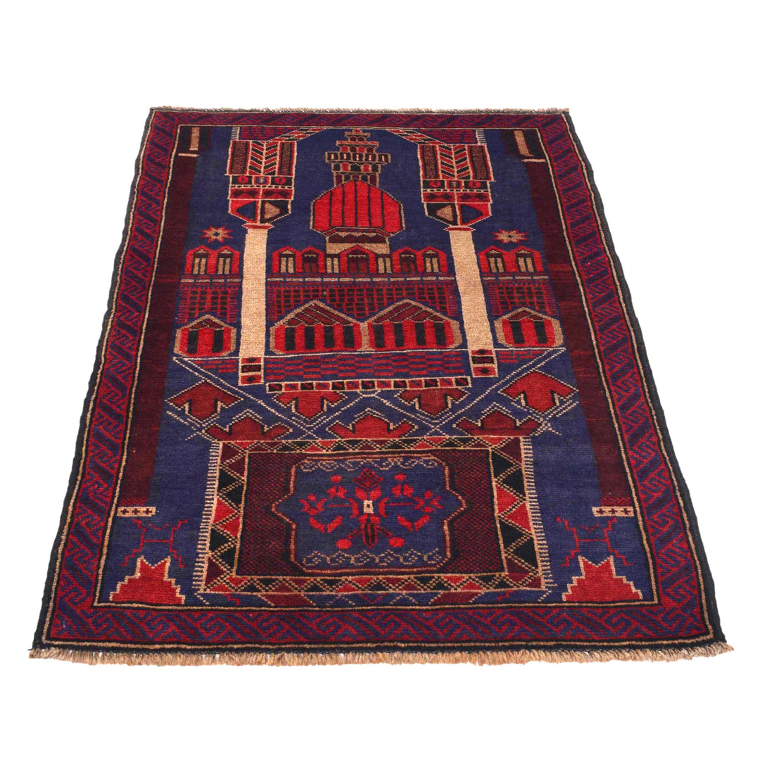 Afghan Prayer Rug 2' 11" x 4' 7" Hand-Knotted detail