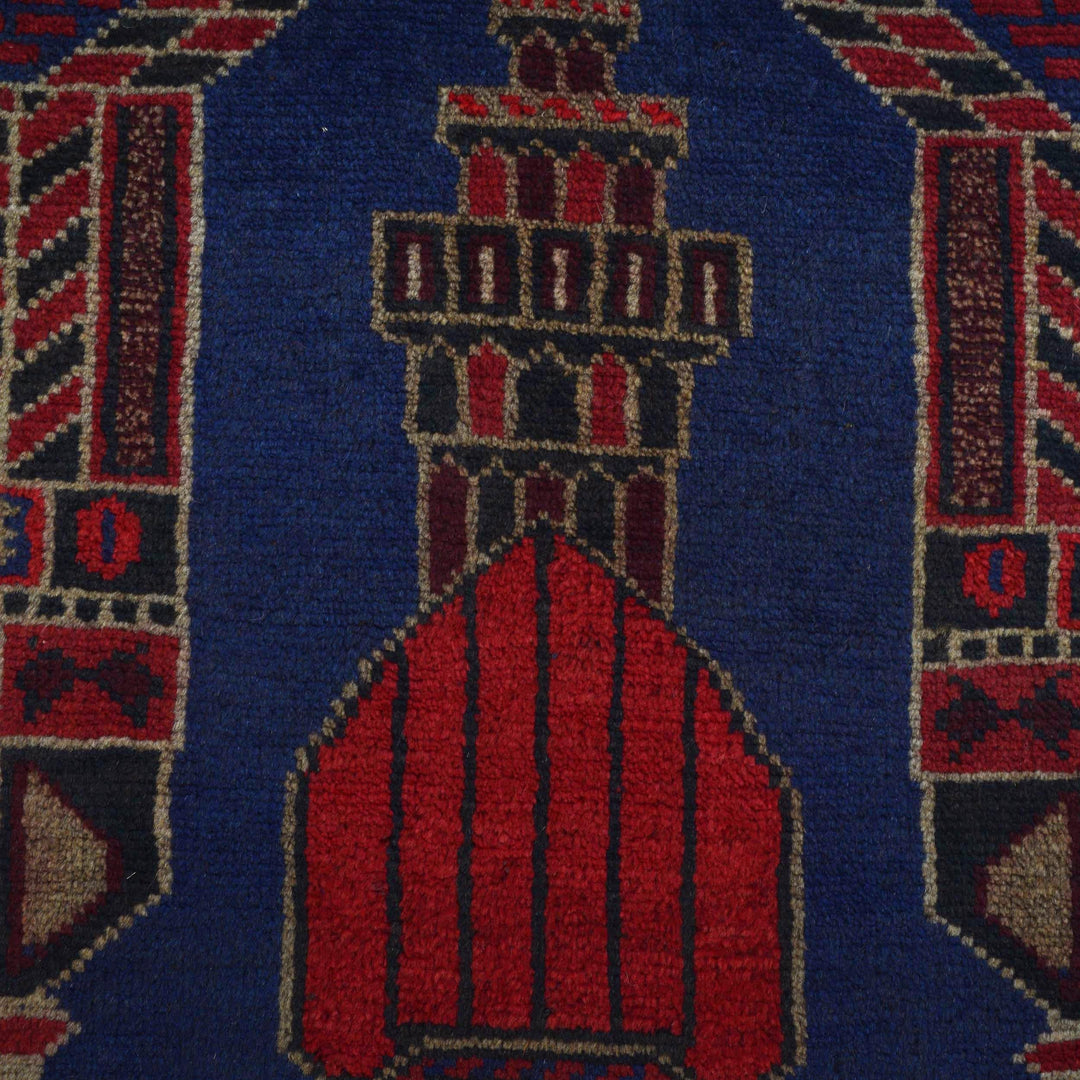 Afghan Prayer Rug 2' 11" x 4' 7" Hand-Knotted close-up