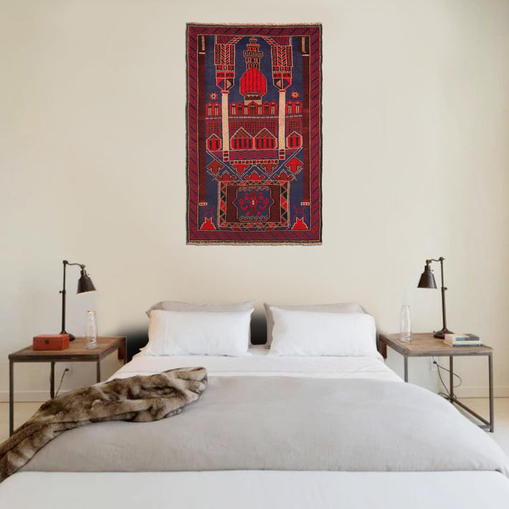 Afghan Prayer Rug 2' 11" x 4' 7" Hand-Knotted texture