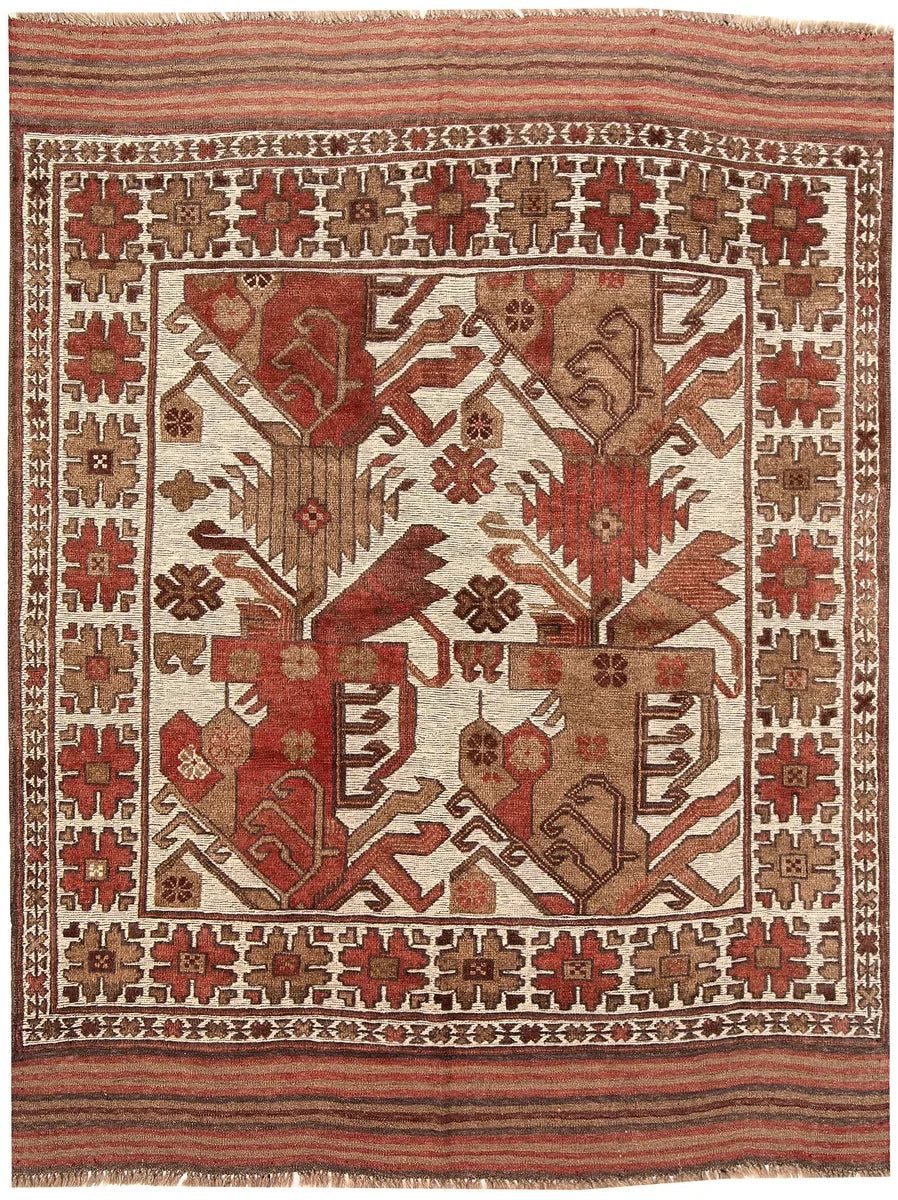 Brown Afghan Oriental Rug 4' 2" x 5' 7" Hand-Knotted | No. 63259