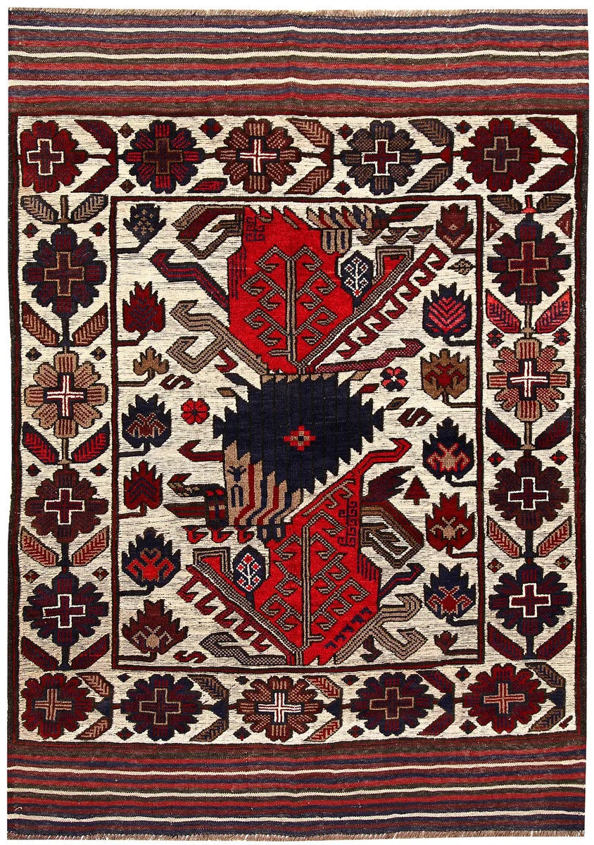 Brown Afghan Oriental Rug 4' x 5' 10 Hand-Knotted | No. 63280