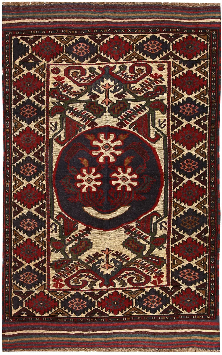 Brown Afghan Barjasta Rug 3'10" x 6'5" Hand-Knotted | No. 63378