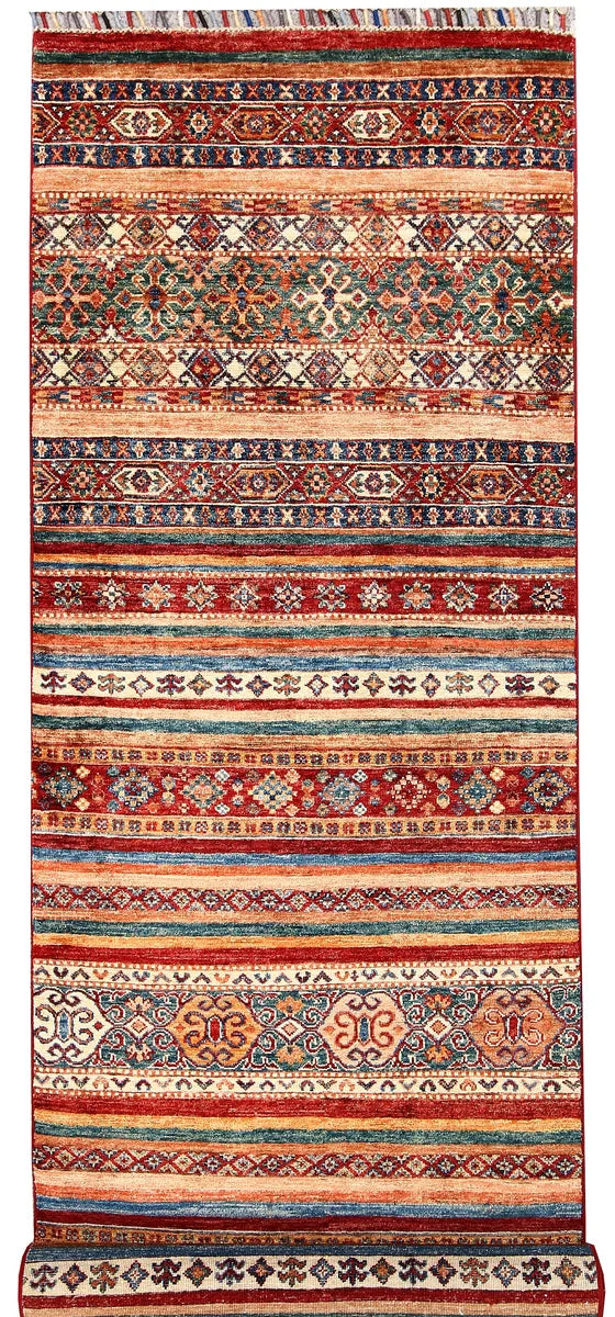 Afghan Kazak Rug 2' 9" x 9' 10" Hand-Knotted | No. 63553