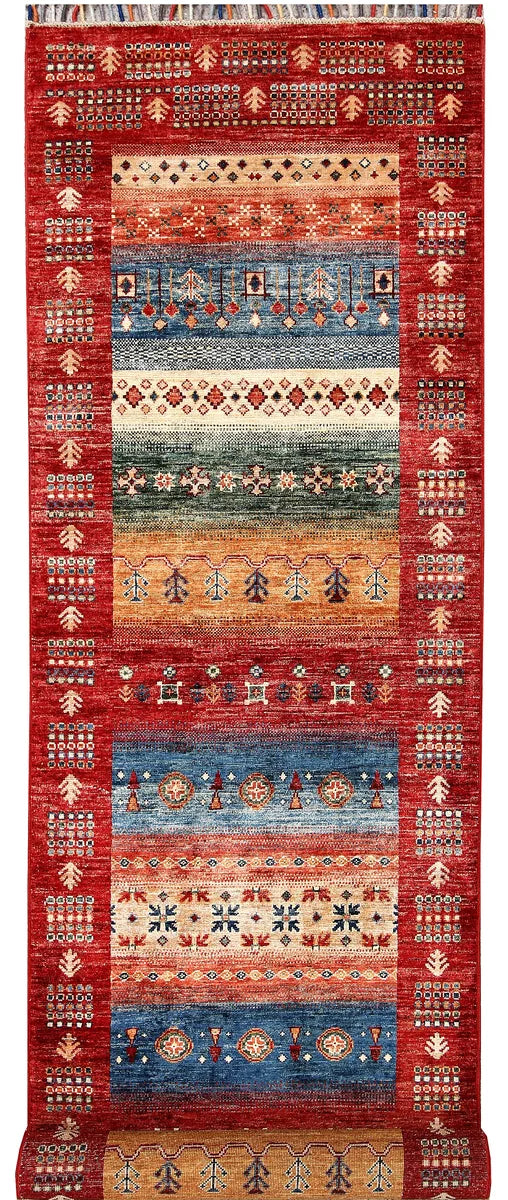 Afghan Kazak Rug 2' 6" x 9' 7" Hand-Knotted | No. 63555