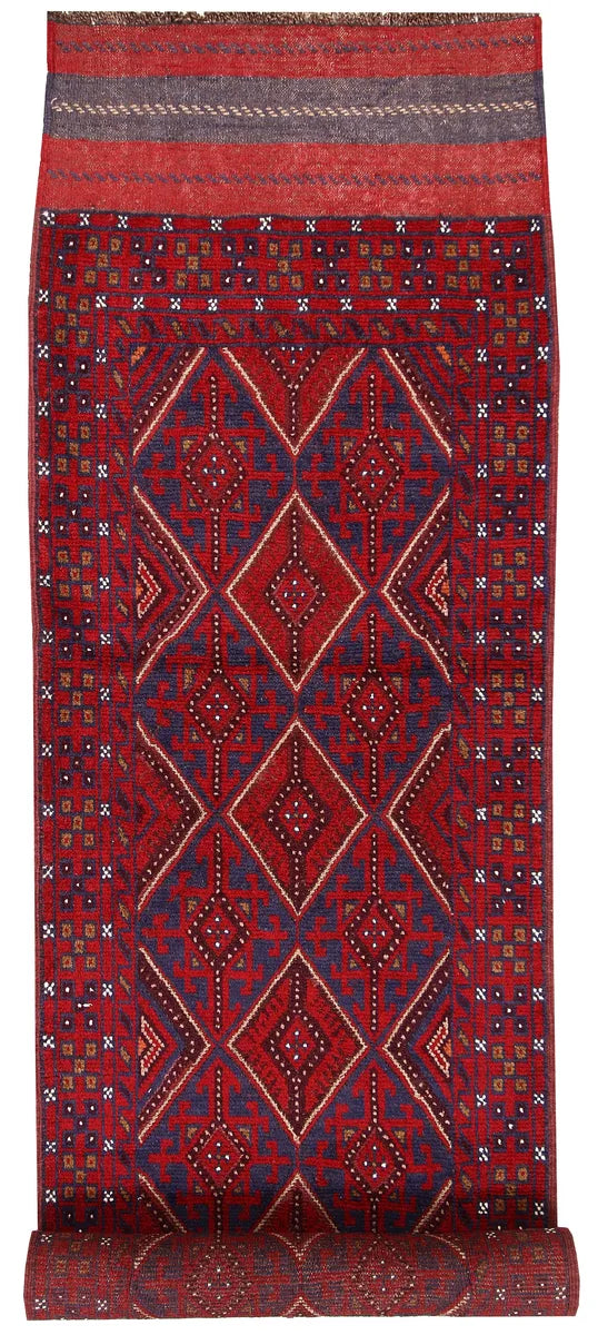 Dark Red Afghan Mashwani Rug 2' 7" x 11' 2" Hand-Knotted | No. 63612