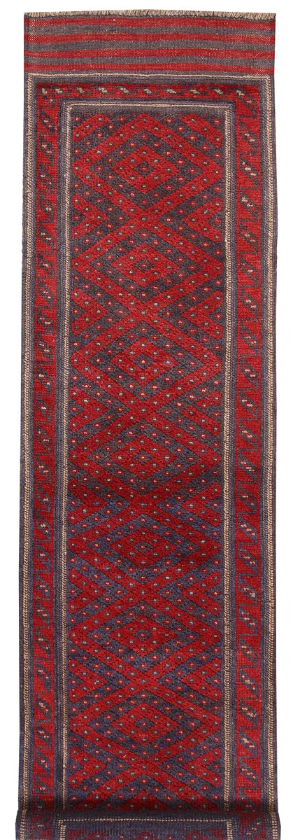Dark Red Afghan Mashwani Rug 2' x 7' 4" Hand-Knotted | No. 63715