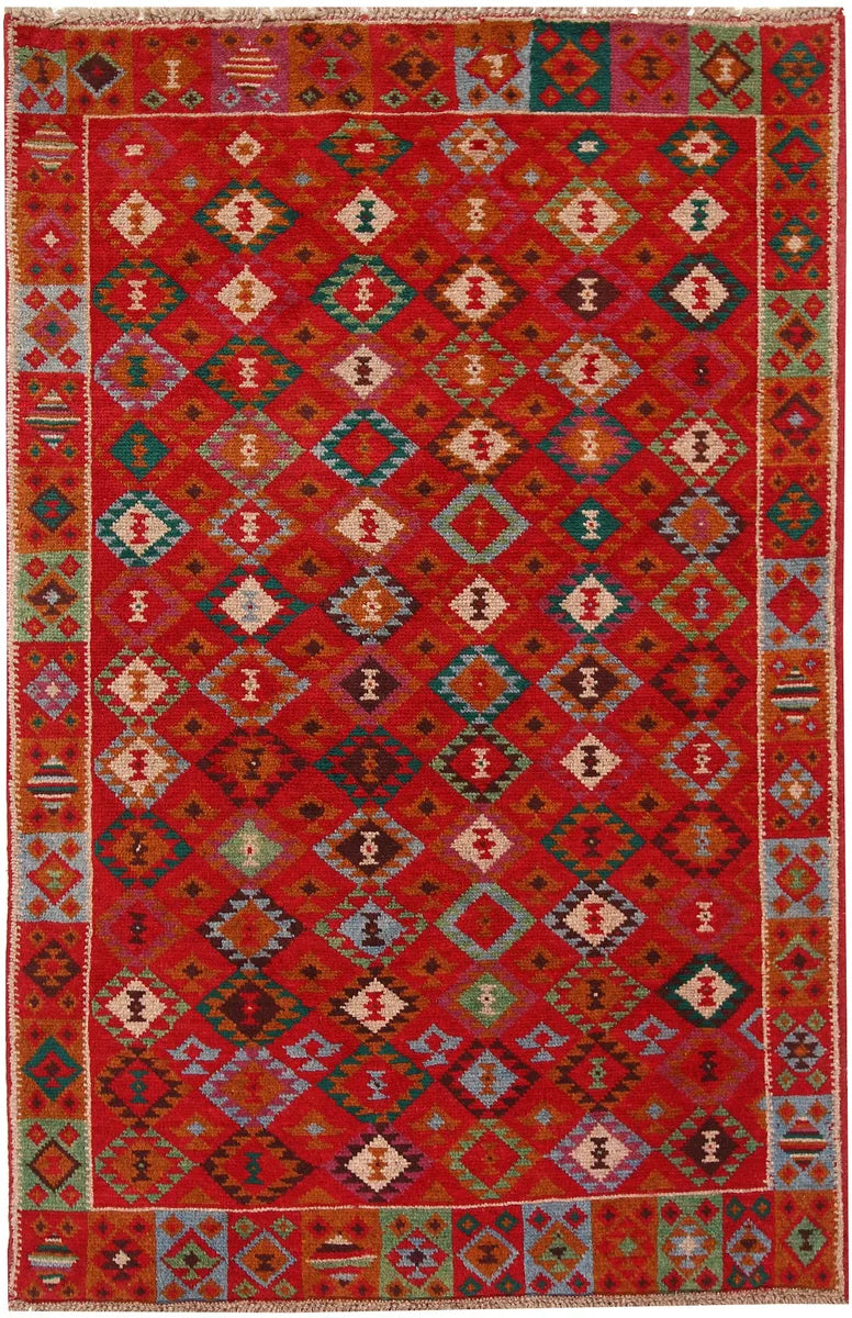 Orange Red Afghan Baluchi Rug 3' 11 x 6' Hand-Knotted | No. 63970