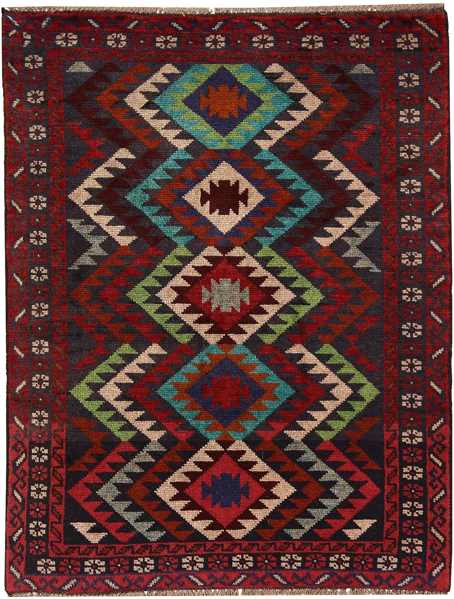 Afghan Baluchi Rug 4' x 5'7" Hand-Knotted | No. 63996