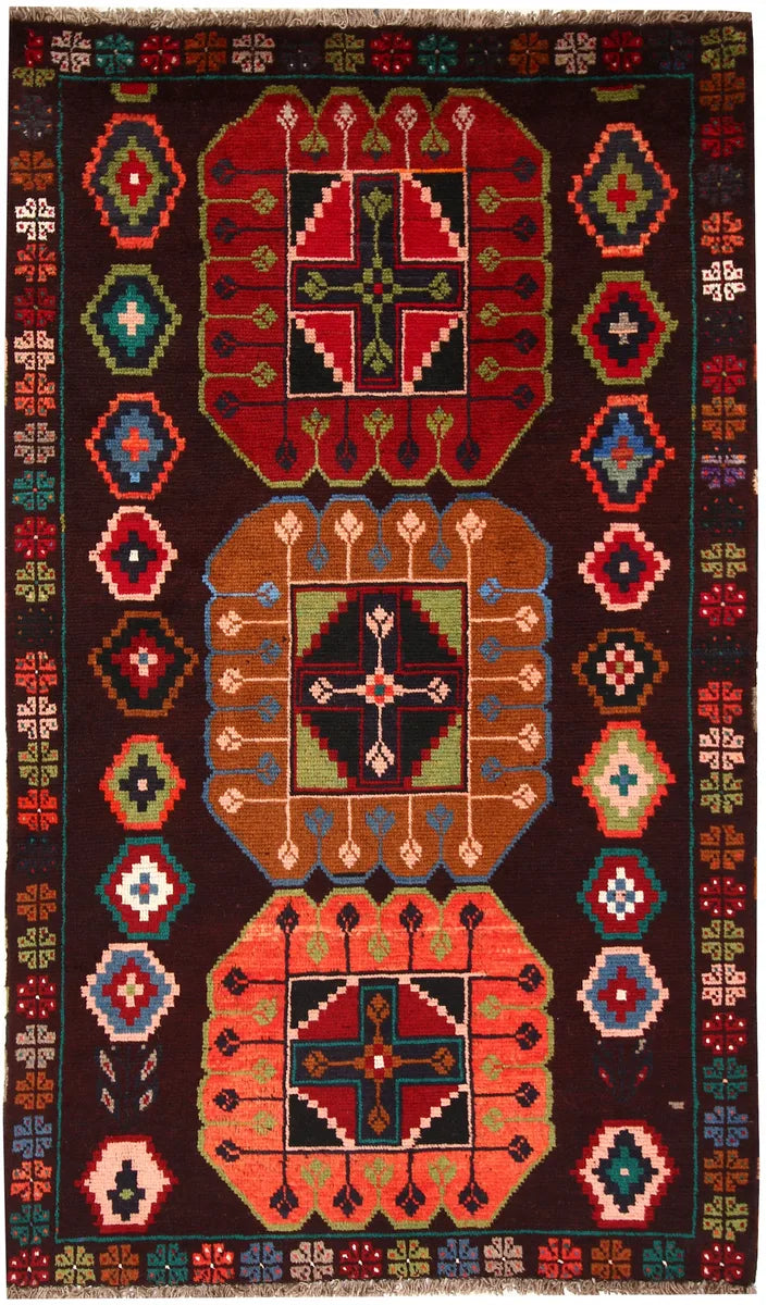 Maroon Afghan Baluchi Rug 3'8" x 6'4" Hand-Knotted | No. 64022