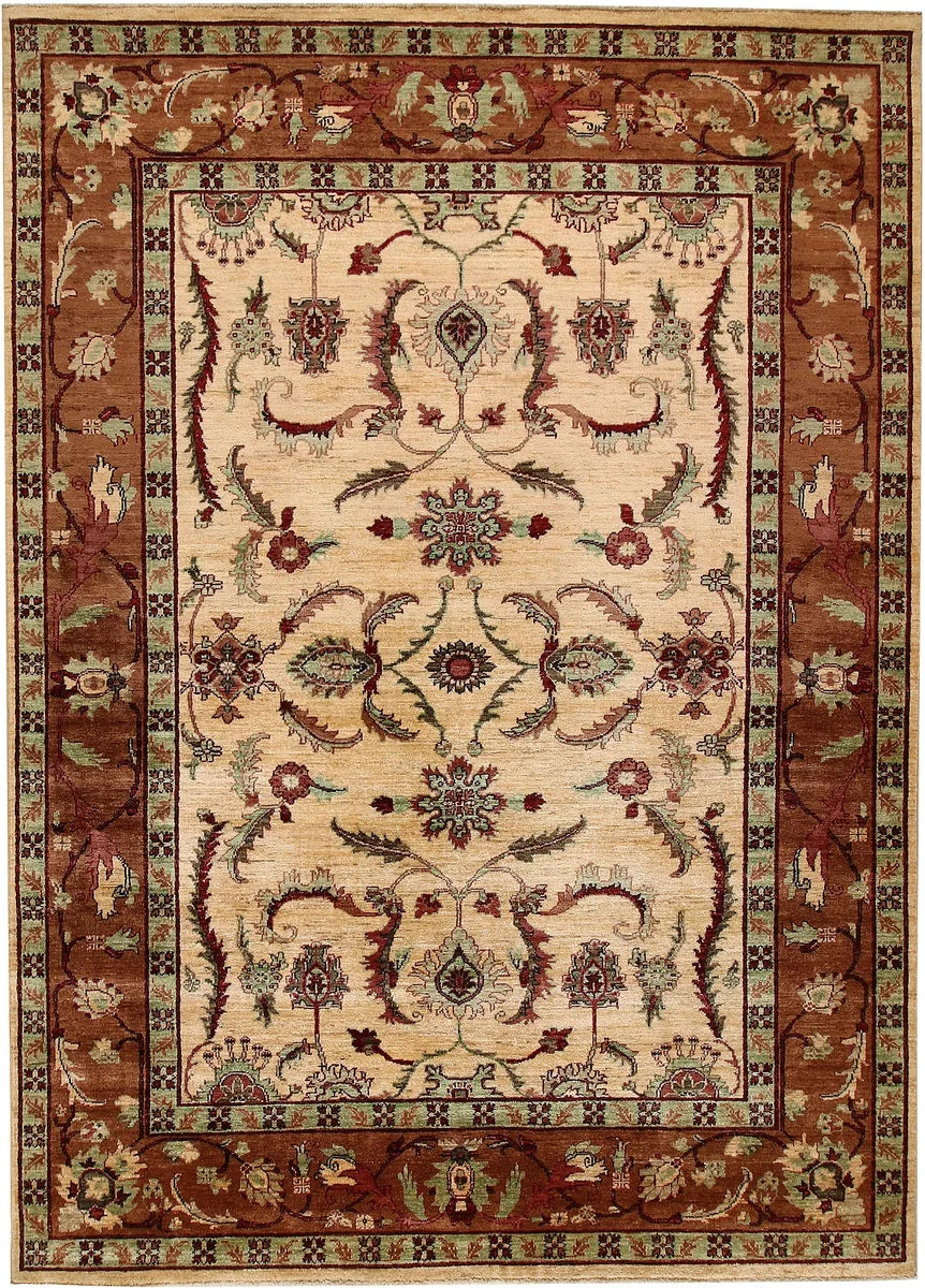 Brown Afghan Ziegler Rug 6' 1" x 8' 4" Hand-Knotted | No. 64575