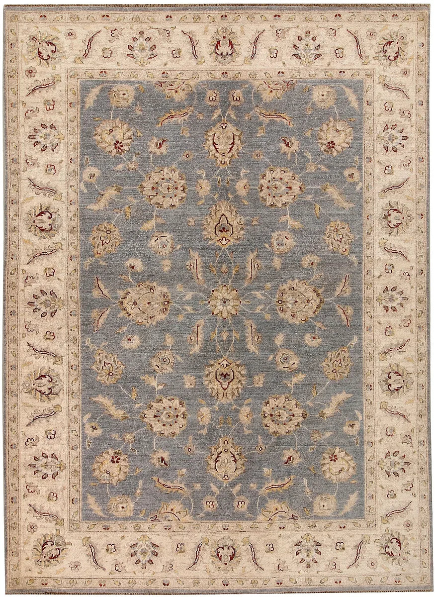 Light Slate Grey Afghan Ziegler Rug 5'9" x 8' Hand-Knotted | No. 65069