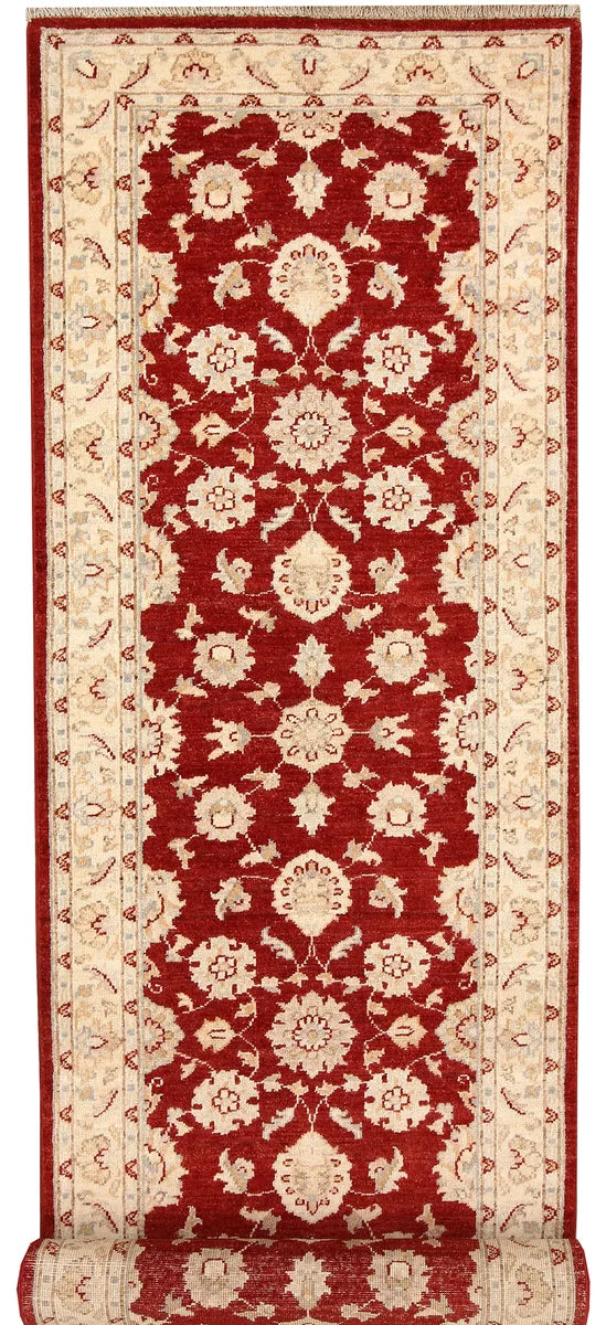 Dark Red Afghan Ziegler Rug 2' 6" x 9' 8" Hand-Knotted | No. 65307