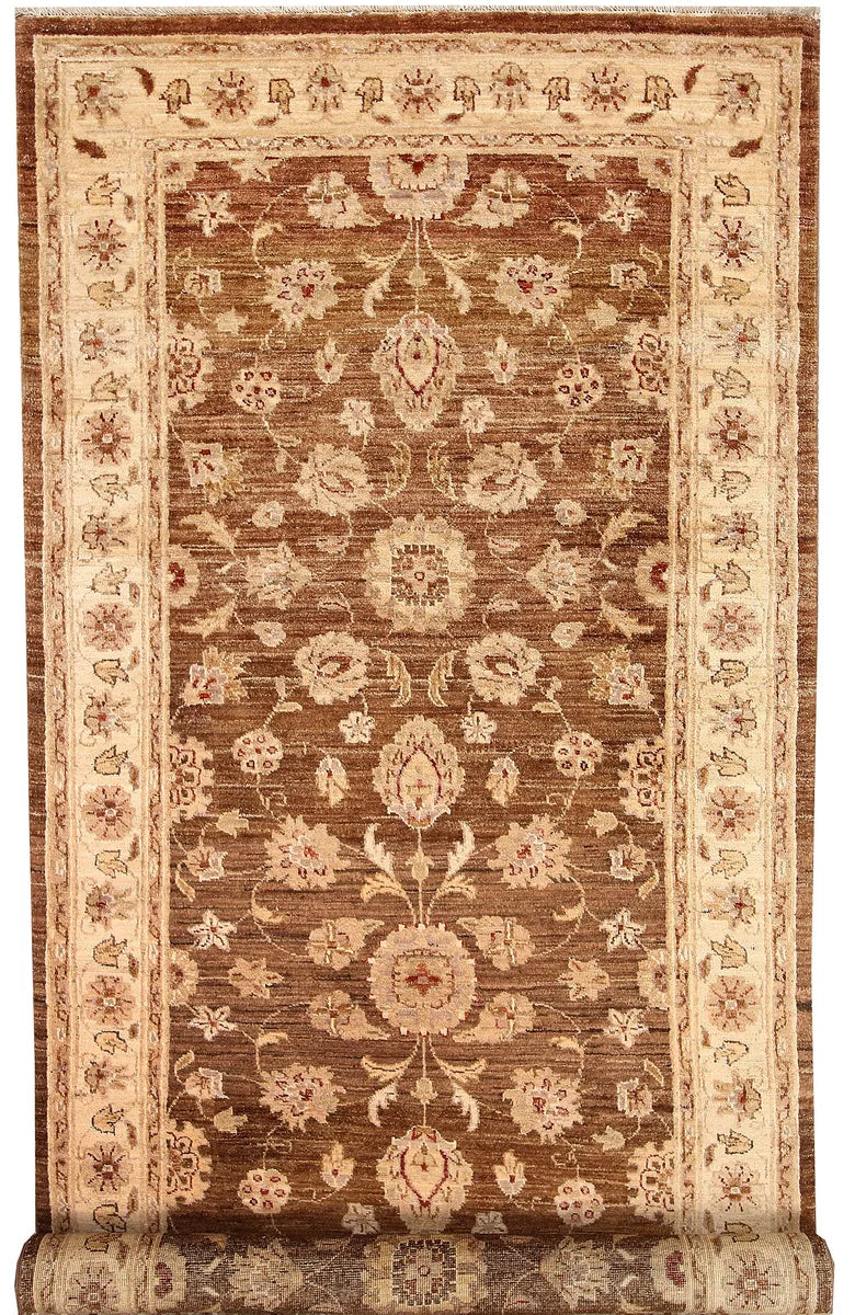 Brown Afghan Ziegler Rug 4' x 9' 9" Hand-Knotted | No. 65695