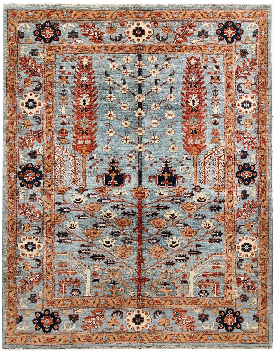 Light Slate Grey Afghan Ziegler Rug 5' 2" x 6' 8" Hand-Knotted | No. 66112