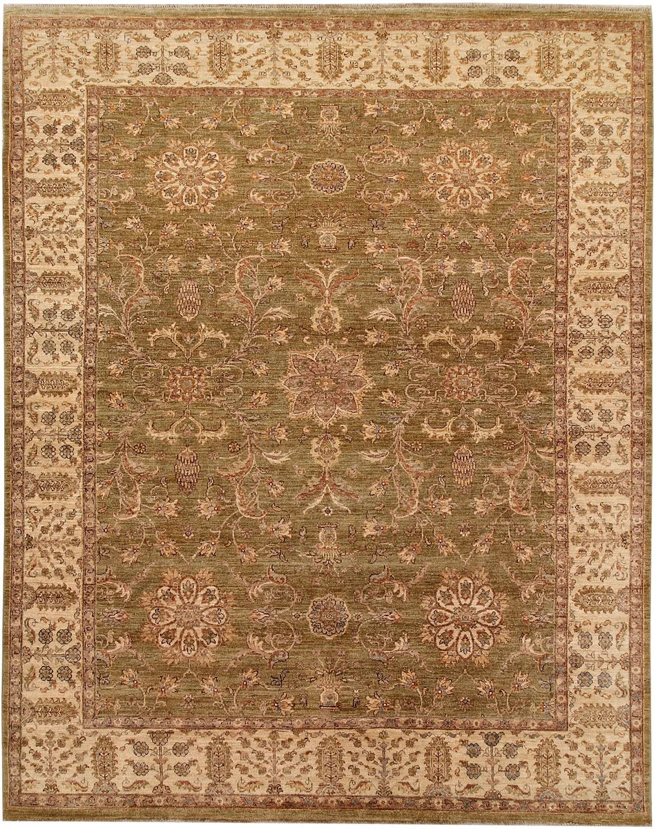 Olive Afghan Ziegler Rug 8'2" x 10' Hand-Knotted | No. 66396